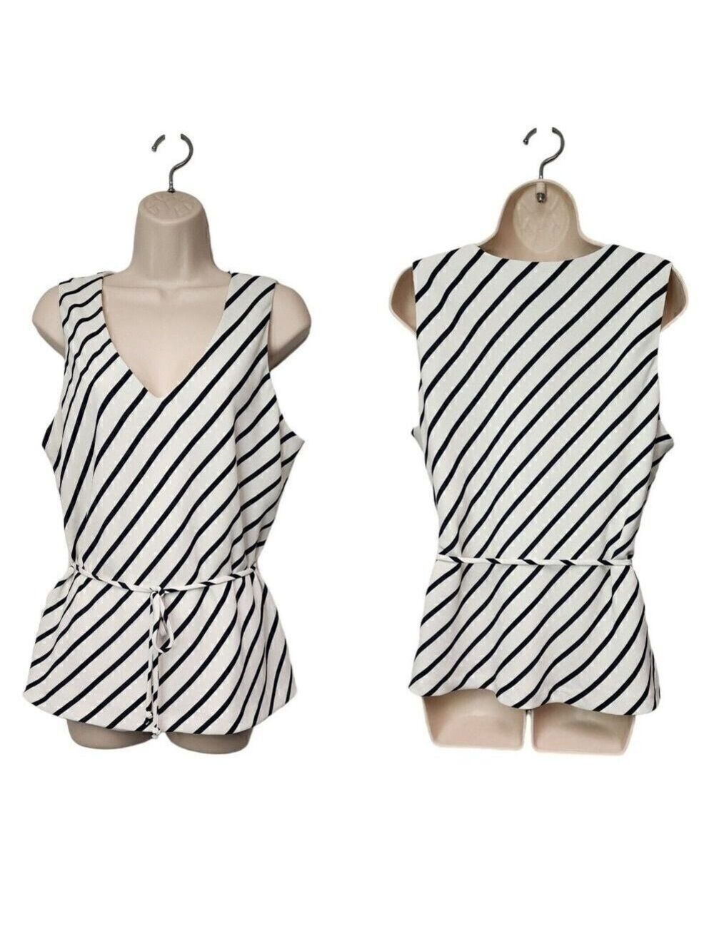 Chapter One V-Neck Sleeveless Striped Blouse Top Size XL Color White/Blue